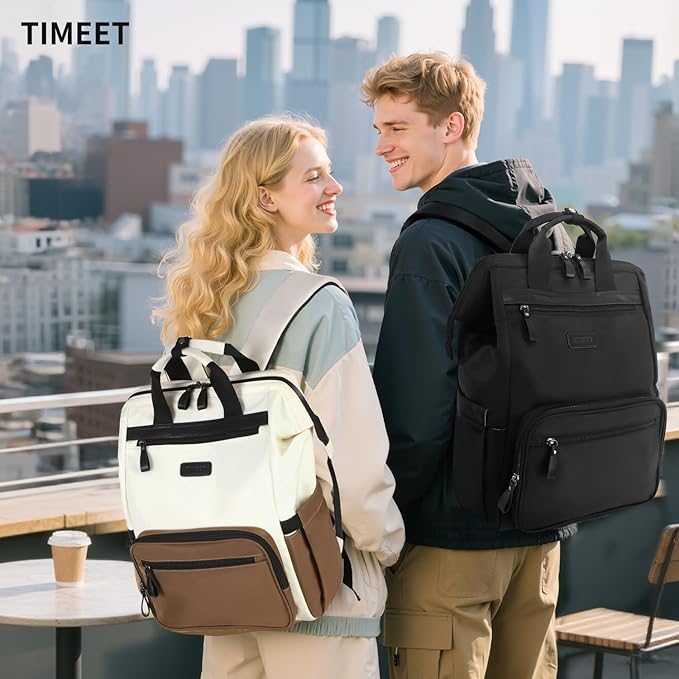 Timeet Laptop Backpack for Women Men, 15.6 Inch Travel Backpack with USB Charging Port, Water Resistant & Anti-theft for Work College Business, Multifunctional Carry on Backpack, Mousse Black