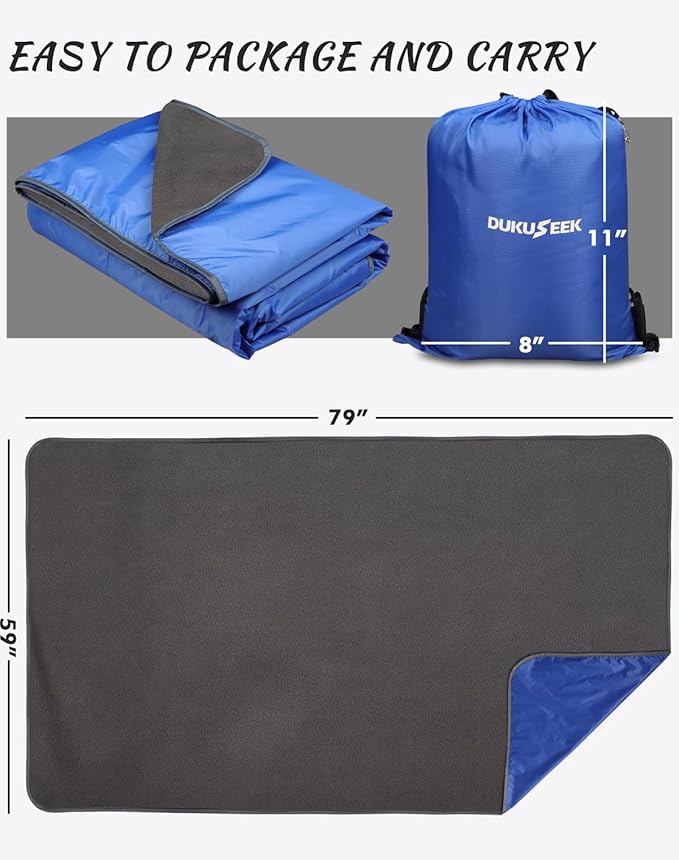 DUKUSEEK Outdoor Waterproof Stadium Blanket, XL Large (79x56) Hooded Stadium Blankets with Fleece,Portable,Warm Outside Blankets for Cold Weather, Camping, Sports, Beach, Football, Festivals…
