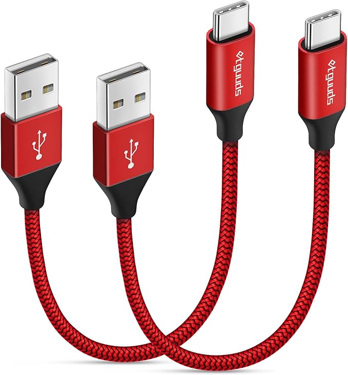 etguuds USB to USB C Cable 0.5ft, 2-Pack Short USB A to Type C Charger Cord Fast Charging for Samsung Galaxy A17 A16 A15 A26 A36 A56, S25 S24 S23 S22 S21 S20 S10 Note 20, for iPhone 17 16 15, Moto