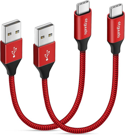 etguuds USB to USB C Cable 0.5ft, 2-Pack Short USB A to Type C Charger Cord Fast Charging for Samsung Galaxy A17 A16 A15 A26 A36 A56, S25 S24 S23 S22 S21 S20 S10 Note 20, for iPhone 17 16 15, Moto
