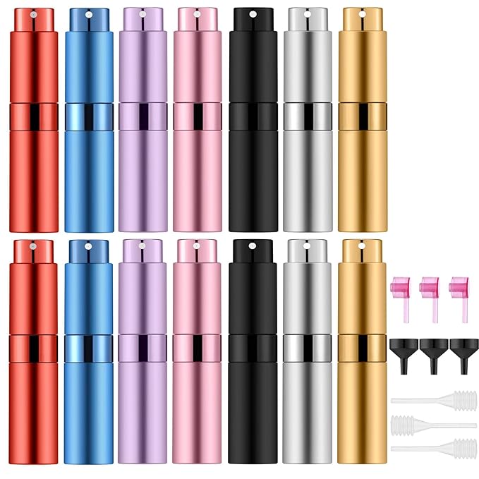 Lil Ray 8ml/14pcs Portable Mini Perfume Atomizer, Refillable Empty Small Spray Bottle for Travel, Twist Type Pocket Cologne Sprayer