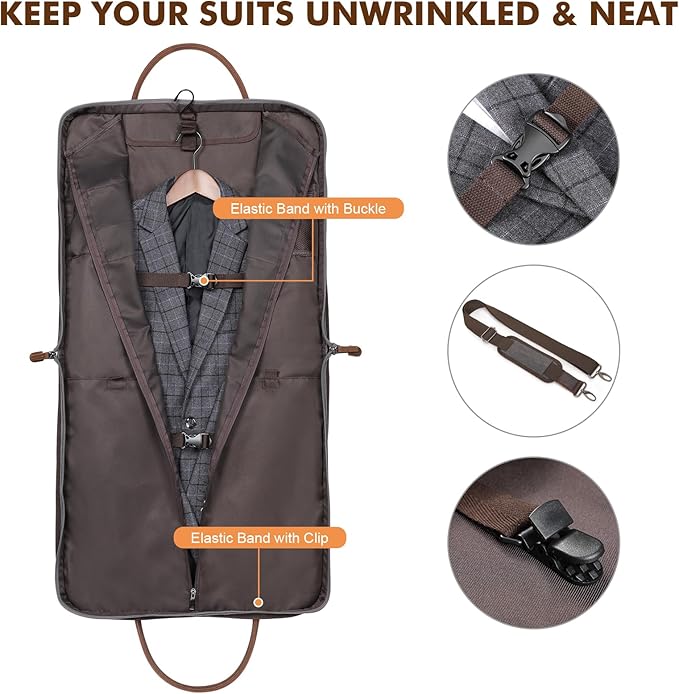 S-ZONE Carry on Garment Bag for Business Travel Canvas Leather Men Suit Cover