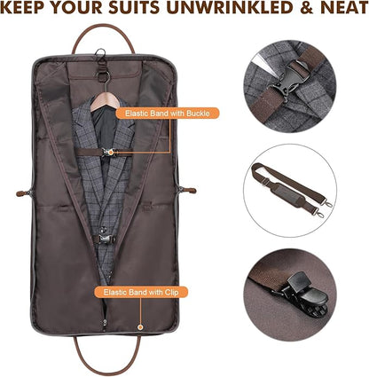 S-ZONE Carry on Garment Bag for Business Travel Canvas Leather Men Suit Cover