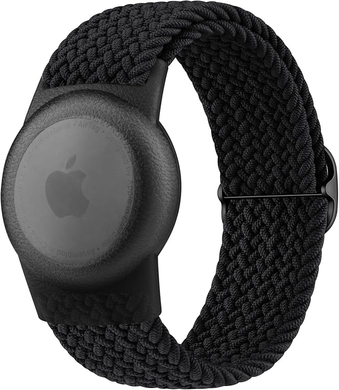 Vanjua Wristband for Apple AirTag, Protective Case Compatible with Air Tag GPS Tracker Holder with Braided Bracelet, Adjustable Anti Lost Watch Band for Toddler Child Elder (Black)