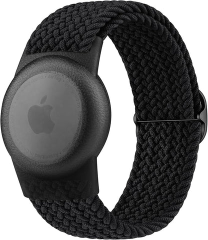 Vanjua Wristband for Apple AirTag, Protective Case Compatible with Air Tag GPS Tracker Holder with Braided Bracelet, Adjustable Anti Lost Watch Band for Toddler Child Elder (Black)