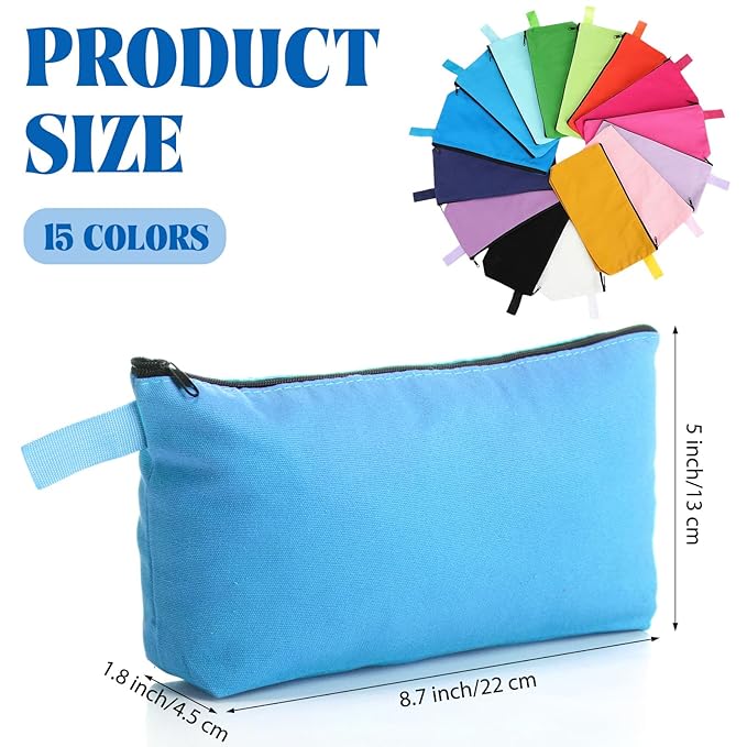 Saintrygo 30 Pcs Makeup Bag Travel Canvas Cosmetic Bag Bulk Multipurpose Small Makeup Pouch for Purse Portable Blank Zipper Toiletry Organizer DIY for Women Assorted Color (Novel,8.7 x 5 x 1.8 Inch)