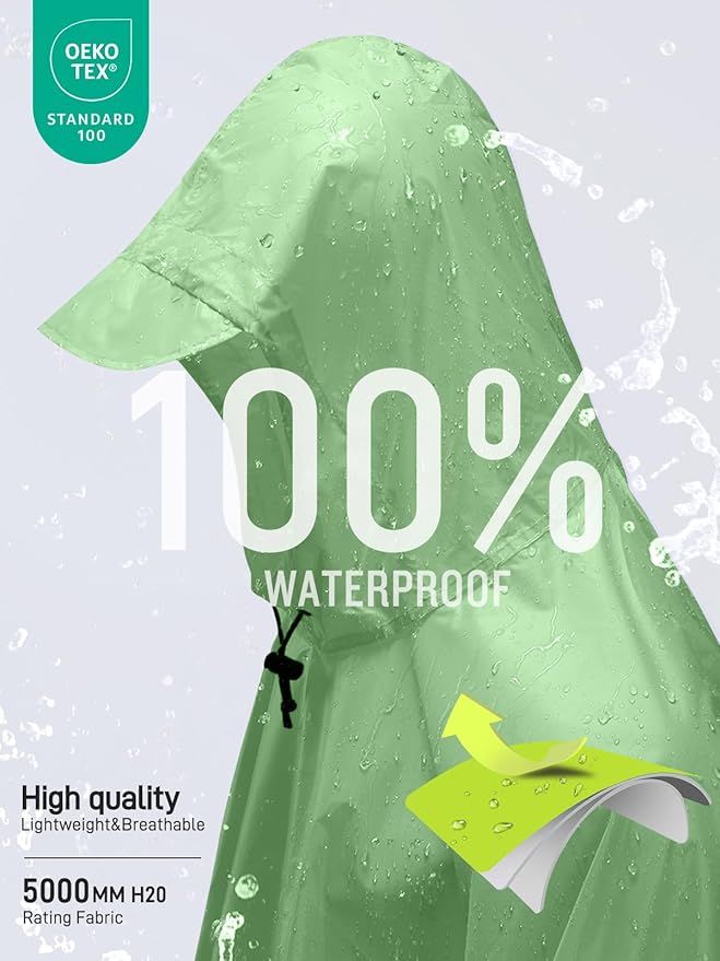 SaphiRose Hooded Rain Poncho Waterproof Raincoat Jacket for Men Women Adults