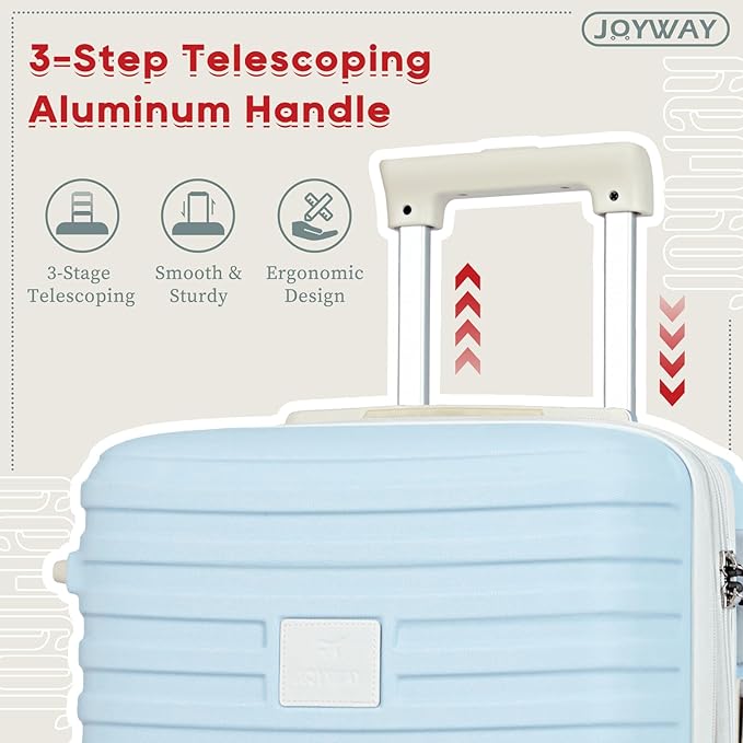 Joyway Expandable Luggage Sets 5 Piece, Lightweight Hard Shell Travel Suitcase Set with Spinner Wheels and TSA Lock, Lightblue