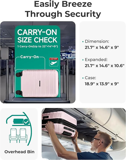 BAGSMART Carry On Luggage 22x14x9 Airline Approved with Spinner Wheels,Lightweight 20 Inch Luggage with TSA Lock,Expandable Hard Shell Carry On Suitcases for Men Women,Pink