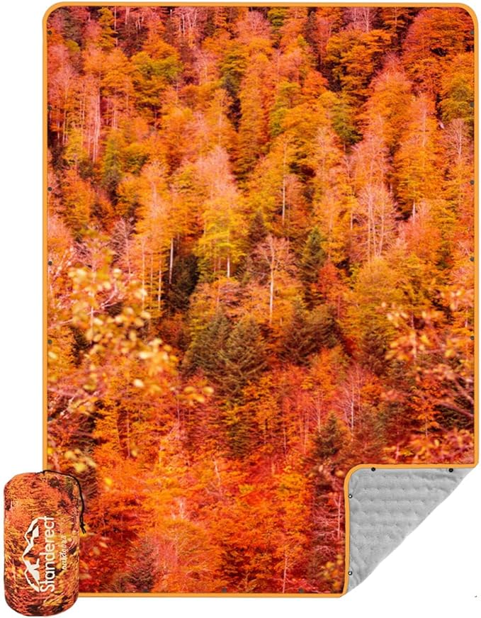 Outdoor Camping Blanket, Warm Thick Blanket with Polar Fleece Packable Down Wearable Camp Blankets with Snap Buttons Soft Puffy Camping Quilt for Cold Weather (Woods, 76'' x 56'')