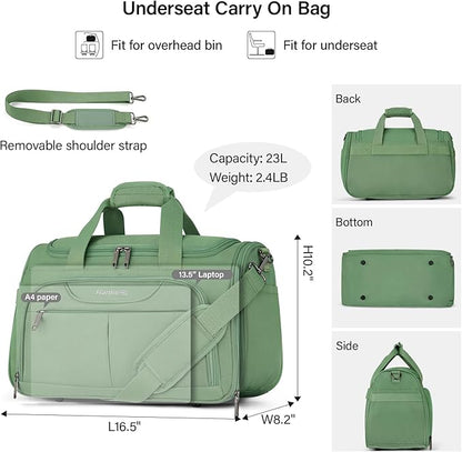 Hanke Underseat Carry On luggage Bags for Travel, Foldable Travel Bags for Women, Soft Lightweight Personal Item Travel Bag Small Carry On Bags for Airplanes, Travel Tote Bags for Women Men. Green