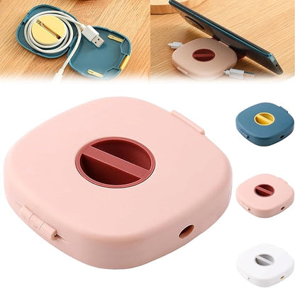 2 in 1 Cable Winder with Phone Stand, Durable Cable Organizer and Charging Stand, Cord Cable Winder Organizer with Phone Stand Rotate, for Charging Cable Case Earphones USB Wires (Pink)