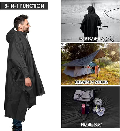 Unisex Rain Poncho for Adults, Hooded Waterproof Raincoat Jacket for Hiking, Camping and Outdoor