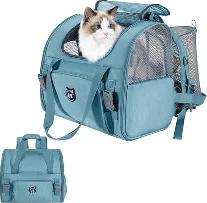 Lollimeow Expandable Cat Carrier Backpack for Large Cats - Airline Approved Pet Carrier Backpack for Small Dogs, Hiking & Travel, Waterproof with Breathable Mesh, 22lbs Capacity (Polar Blue, Large)