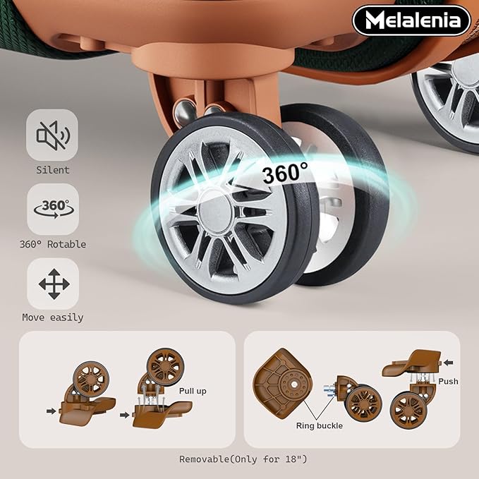 Melalenia Luggage Sets 7 Piece Hard Shell Carry on Suitcase with Spinner Wheels and TSA Lock, Lightweight Travel Duffel Bag for Women, Men, Green Brown