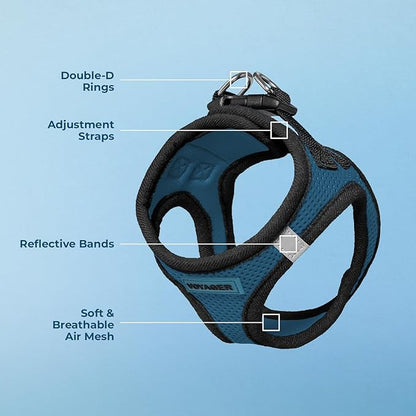 Best Pet Supplies Voyager Step-in Air Harness - All Weather Mesh, Reflective, No Pull Harness for Dogs, Cats - Secure with Hook & Loop Fastener, Buckle, Double D-Rings - Blue/Black Trim, S