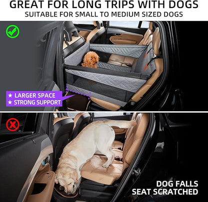 Medium Dog Car Seat,Back Seat Extender for Dogs,Waterproof Large Dog Seat Cover for Backseat, Pet Bed for Car Hammock(Grey-s)