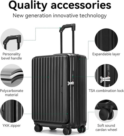 ROAMING Luggage Sets Hard shell Suitcase Top Opening Expandable with Wheels, Sturdy Large Suitcase Tsa Lock 20 Inch Carry on 28 Inch Checked Luggage, 2-Piece Set (20/28) for Travel Woman Men. Black