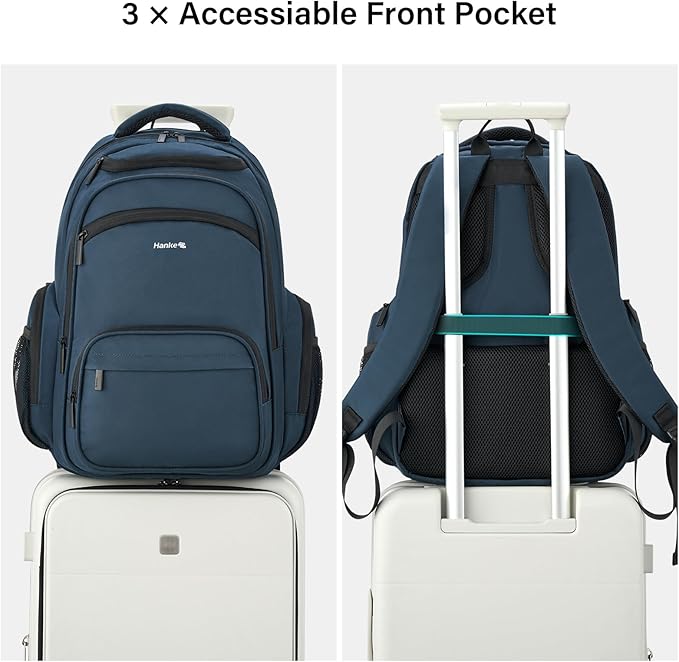 Hanke College Laptop Backpack Multi-Pocket, 18-Inch Large Travel Backpack for Men Women, Water Resistant College Bookbag for 15.6 Inch Laptop, Casual Daily Personal Item Airline Approved,Navy Blue