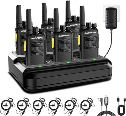 BAOFENG BD-V12B Radio 6 Pack Long Range Walkie Talkies for Adults, Portable FRS Two-Way Radios Rechargeable, with 6 Way Gang Charger,Earpiece,Typc-C Charging for School,Restaurant,Xmas Birthday Gifts