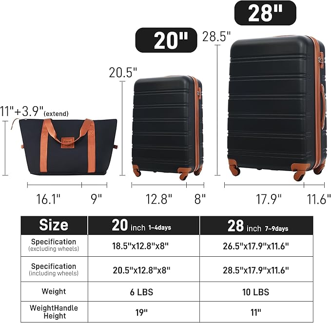 Merax Luggage Sets 2 Piece Suitcase Set 20/28 IN,Carry on Luggage and Travel Bag TSA Lock Expandable,Hard Case Luggage with Spinner Wheels,Black and Brown