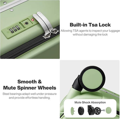 mixi 24 Inch Checked Luggage PC Hard Shell Suitcase Top Opening Aluminum Frame Travel Suitcases with Wheels, Avocado Green