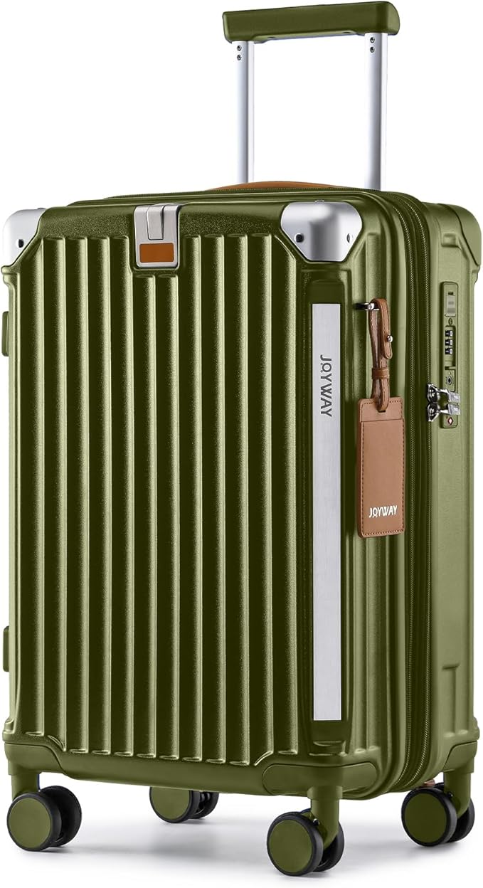 Joyway Carry On Luggage, Expandable Suitcase with Smart Cup Holder and USB Port, 20 IN Hardside Checked with TSA Lock Spinner Double Wheels, Green