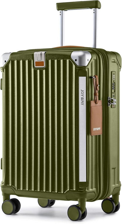 Joyway Carry On Luggage, Expandable Suitcase with Smart Cup Holder and USB Port, 20 IN Hardside Checked with TSA Lock Spinner Double Wheels, Green