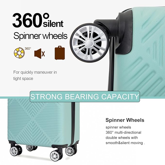 2 Piece Carry on Luggage Set, Airline Approved 20 Inch Luggage with Cosmetic Case Hard Shell Suitcase with Spinner Wheels, Aqua Blue