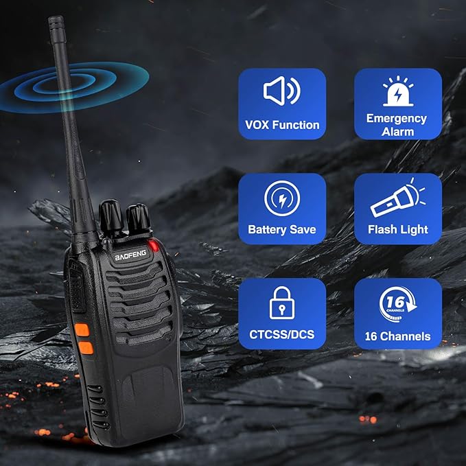Baofeng Walkie Talkies 888S Rechargeable Long Range with Earpieces for Adults, 16 Channel Professional Radio Handheld Two Way Radios Li-ion Battery and Charger Included (6pack with 6earpiece)