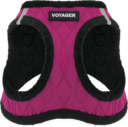 Best Pet Supplies - All Weather Mesh/Plush, Reflective, No Pull Harness for Small, Medium Dogs, Cats - Secure with Hook & Loop Fastener, Buckle, Double D-Rings - Red Rose Plush, XL
