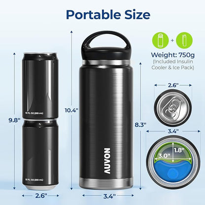 AUVON Large Insulin Pen Cooler for 3-6 Pens with Medical Tag, TSA Approved Insulin Travel Cooler with Portable Handle, Diabetic Travel Case with Gel Ice Pack and Anti-freezing Drawstring Bag
