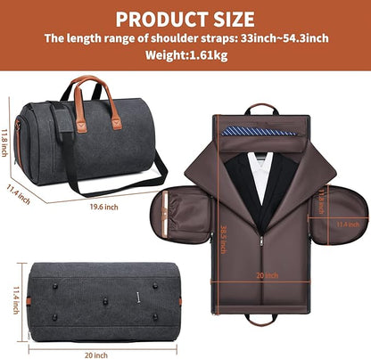 Convertible Garment Duffel Bag, Carry on Garment Bag for Travel Canvas Mens Suit Bag 2 in 1 Foldable Garment Bag with Shoulder Strap Weekender Bag with Shoe Pouch