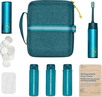 Adventure Ready Adventure Hanging Toiletry Kit - Camping Toiletry Bag with Soap Flakes, Compressed Towelettes, Toothbrush, Mirror & More