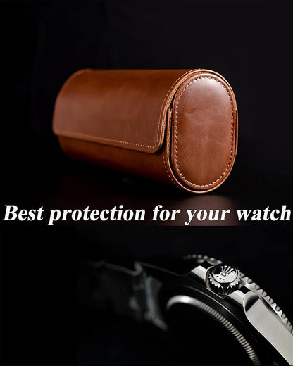 MR.OKAY 2 Watch Travel Case-Classic Leather Watch Case With Superb Texture.Portable Watch Roll Or Organizer For Storage And Display. Best Travel Gift for Men,All Handcrafted By Artisans.