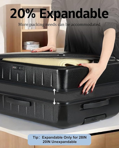 Luggage Sets 2 Pieces, 20 Inch Carry On Luggage and Expandable 28 Inch Checked Luggage with Spinner Wheels, Lightweight ABS+PC Hard Shell Suitcase with Front Opening, TSA Lock (Black, 20/28)