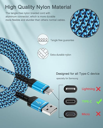 2-Pack USB A to USB C Cable, 6FT Fast Charging Nylon Braided Charger Cord, Type C Charger Cable for iPhone 17/17Pro/Air/16e/16/16Pro/15/15Pro, Samsung Galaxy S25/S24/S23/S22, Google Pixel 10/9/8 Pro