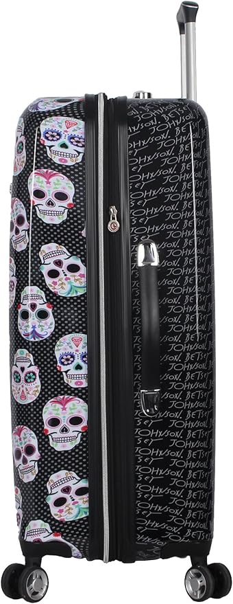 Betsey Johnson Designer Luggage Collection - Expandable 3 Piece Hardside Lightweight Spinner Suitcase Set - Travel Set includes 20-Inch Carry On, 26 inch and 30-Inch Checked Suitcase (Skull Party)