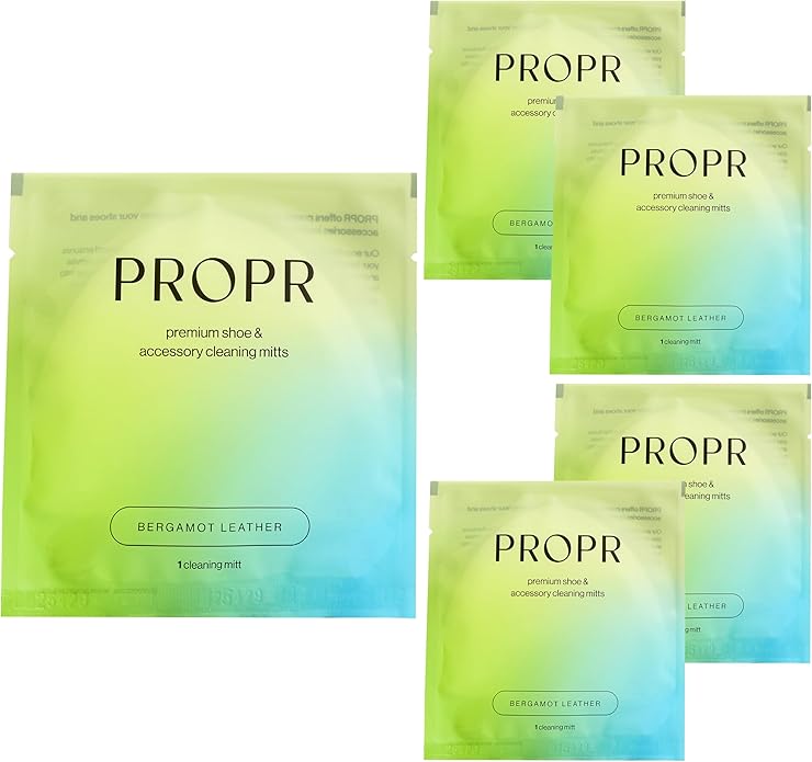 PROPR Premium Petal Design Shoe Cleaning Mitt (5 Pack) – Leather Handbag & Travel Shoe Cleaner Mitts with Bergamot Scent – Non-Toxic Individually Wrapped Double Sided Boot Cleaning Mitts