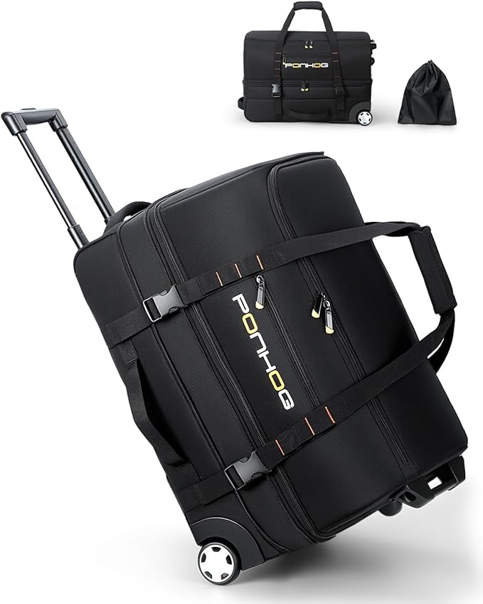 21 Inch Expandable Duffle Bag with Wheels for Men - Water Resistant Wheeled Duffle Bag for Weekend Travel & Overnight Trips,Black