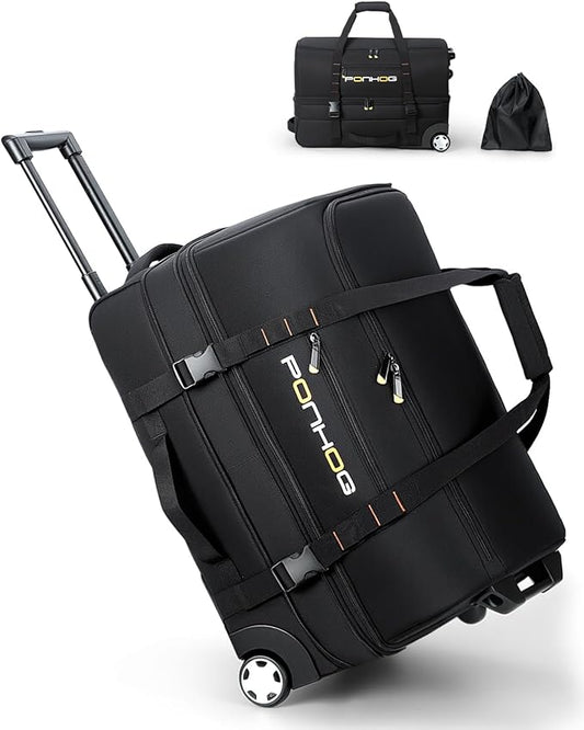21 Inch Expandable Duffle Bag with Wheels for Men - Water Resistant Wheeled Duffle Bag for Weekend Travel & Overnight Trips,Black