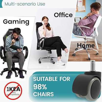 2 Inch Office Desk Chair Wheels Replacement, Computer Gaming Casters for Carpet Stem 7/16-7/8, Set of 5 for Furniture Hardwood Hard Floors Chair Castors Tile Smooth Safe Quiet Rolling 880 LB, (Grey)