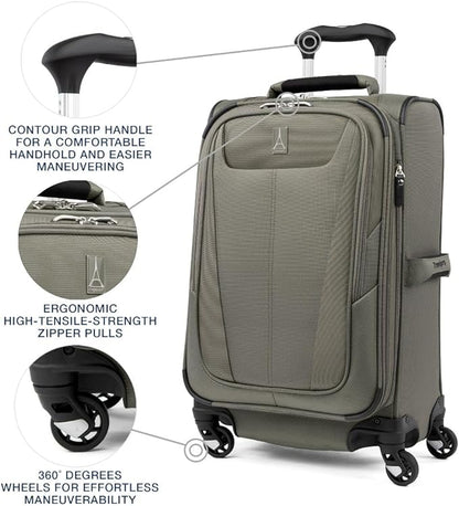 Travelpro Maxlite 5 Softside Expandable Carry-On Luggage with Spinner Wheels, Lightweight, 21-Inch — Slate Green