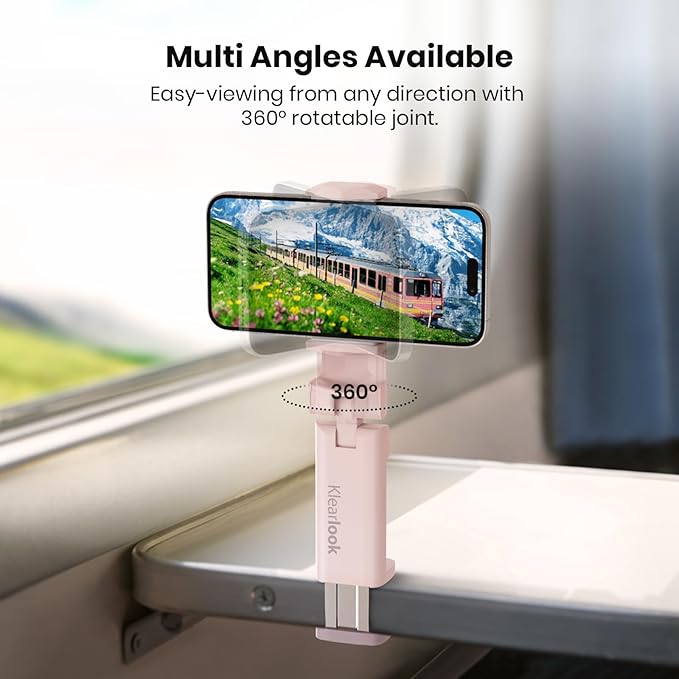Valentine's Airplane Phone Holder, Klearlook Universal Flight Phone Mount with Multi-Directional 360° Rotation, Travel Must Haves Handsfree Gadgets for Flying, Table, Pink