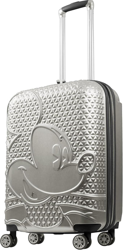 FUL Disney Mickey Mouse 26 Inch Rolling Luggage, Hardshell Suitcase with Spinner Wheels, Silver