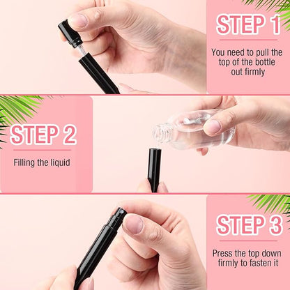 Tanlade 300 Pcs 5ml Mini Spray Bottles Black Plastic Perfume Atomizer Sprayer Bottles Portable Perfume Travel Refillable Bottle for Travel Pocket Dispenser Container