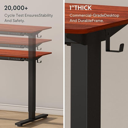 FLEXISPOT EN1 One-Piece Standing Desk with 1-Inch Thick Desktop, 40"x24" Electric Height Adjustable Desk for Home Office & Multi-Device Workstations, Mahogany