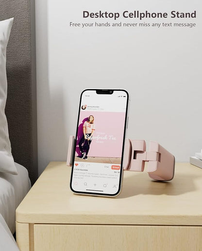 MiiKARE Travel Essentials Airplane Phone Holder, Universal Handsfree Phone Mount for Flying with 360 Degree Rotation, Travel Must Haves Phone Stand for Desk, Tray Table, Pink