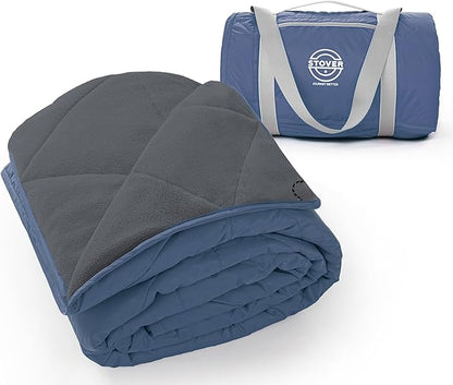 STOVER Large Waterproof Outdoor Stadium Blanket– Extra Thick Soft Fleece Camping Blanket for Travel, Picnics, Sports, Dogs– 79"x55", Warm, Windproof, Sand-Proof, Lightweight, Packable (Glacier Blue)