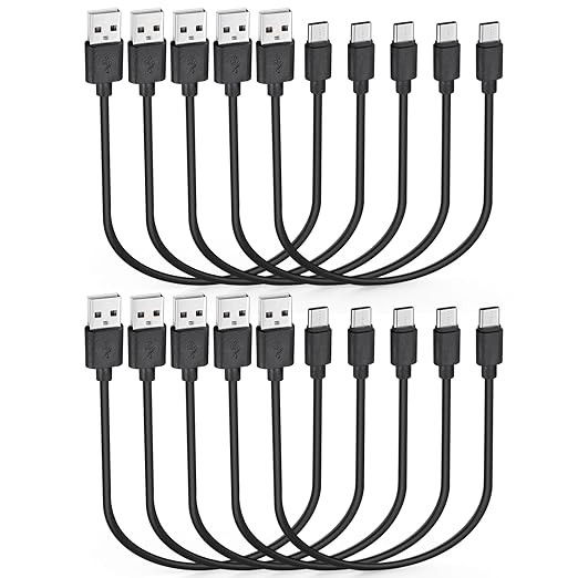 Smays Short 1ft USB C Cable 10-Pack Bulk, USB A to Type C Fast Charging Cord Multipack, Black